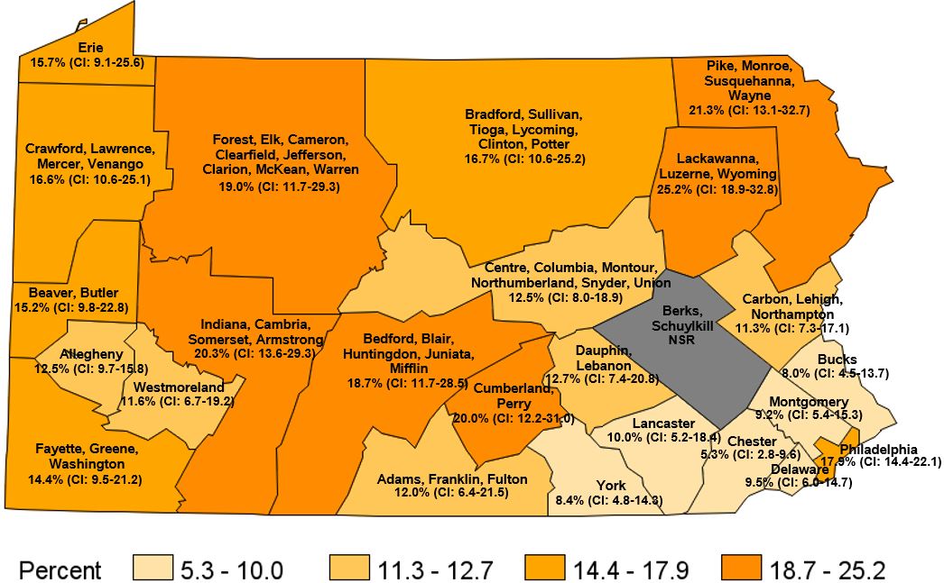 Fair or Poor General Health, Pennsylvania Regions, 2020